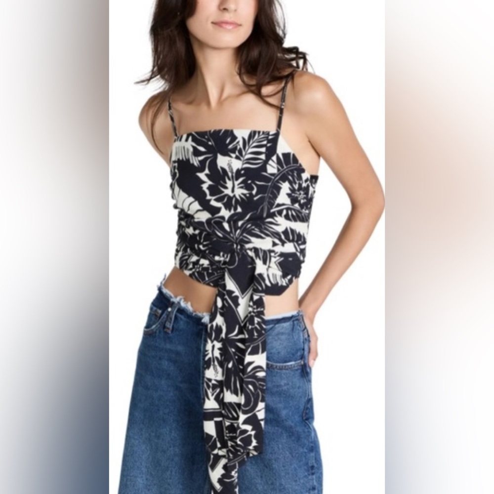NWT Le Superbe Revolve Luau Tropical Crop Top with Bow in Black and White - S